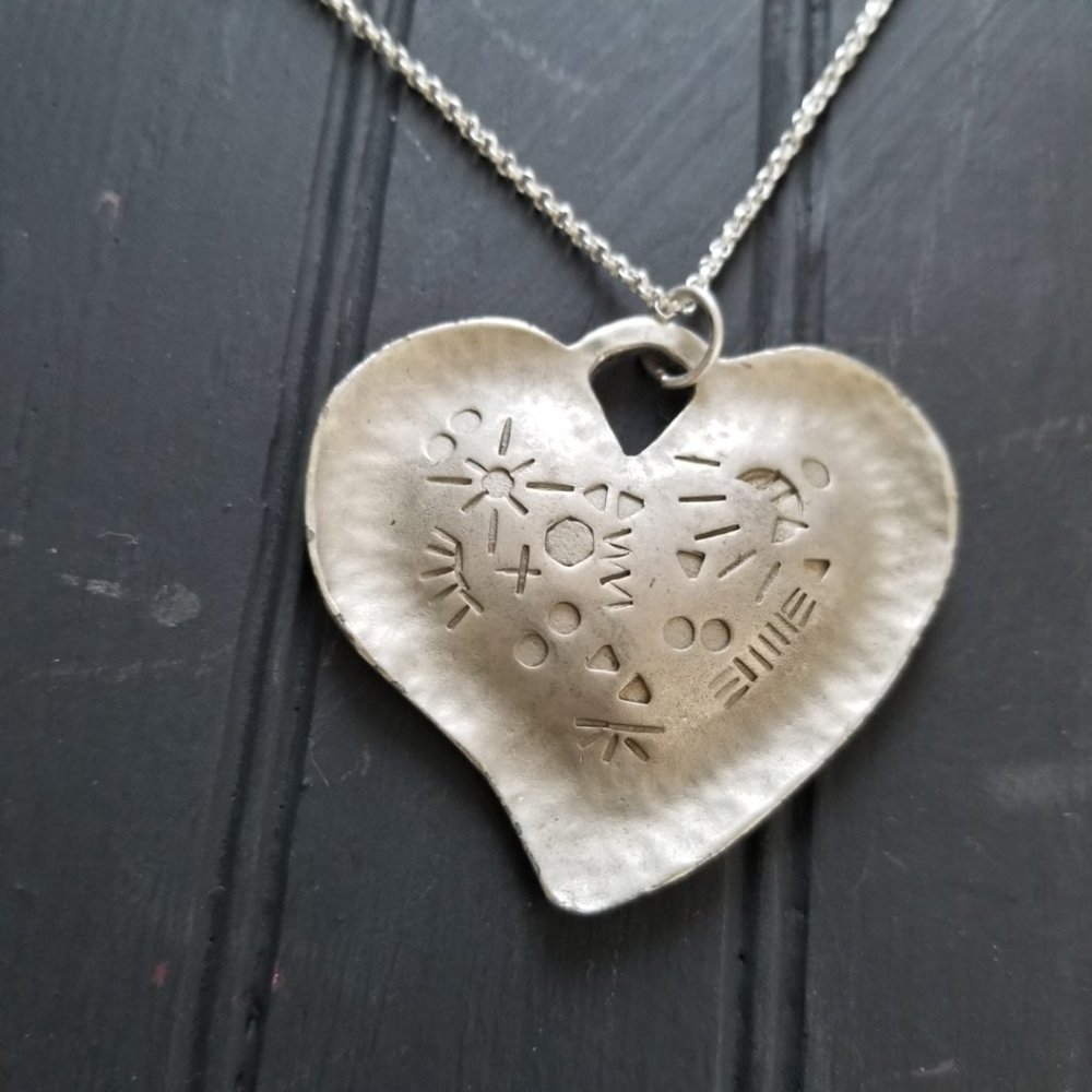 Stamped Metal Heart Pendant Necklace 18"